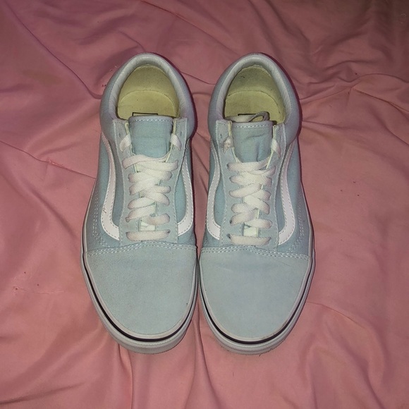 vans old skool baby blue & true white shoes
